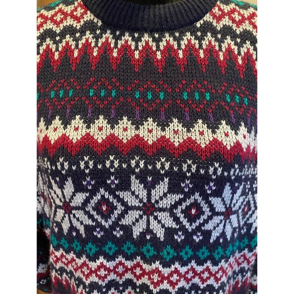 Vintage Steep Slope Ski Sweater Crew Neck Winter Snowflake Pattern Size Medium - Picture 2 of 10